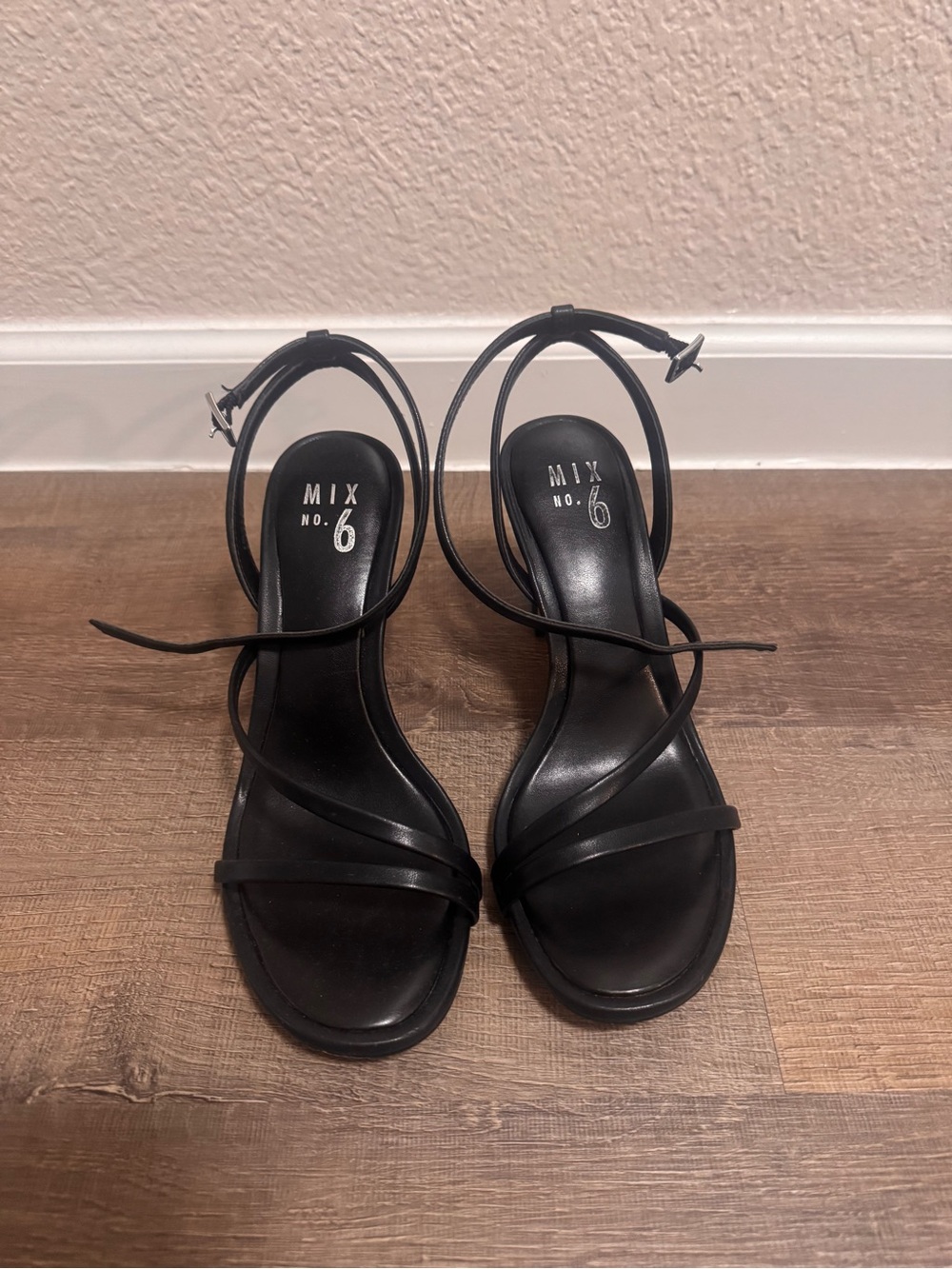Mix No. 6 Black Strappy Ankle-Tie Heeled Sandals